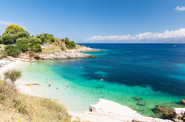 amazing beach in Kassiopi on Corfu island, Greece - obrazy, fototapety, plakaty