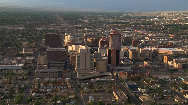 Approaching the high-rises of downtown Albuquerque. Shot in 2008.