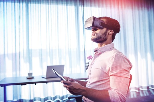 Businessman using an oculus