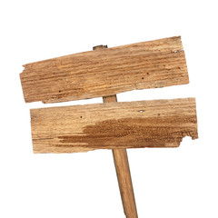 Wooden sign isolated on white background.