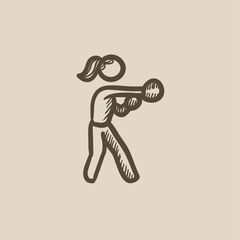 Female boxer sketch icon.