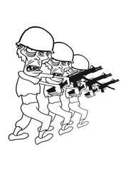 soldiers team party crew marching machine gun military army war zombie run go ugly comic cartoon funny halloween horror