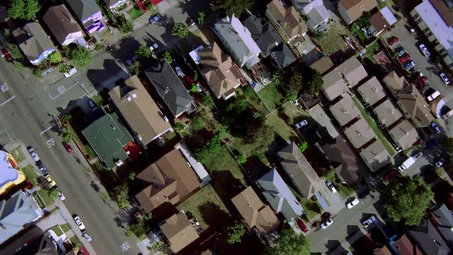 Flying over residences in suburban San Francisco. Shot in 2001.