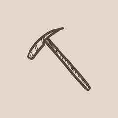 Ice pickaxe sketch icon.