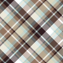 Brown blue diagonal check plaid seamless pattern