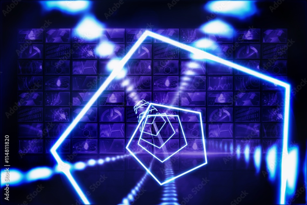 Poster composite image of hexagon design with glowing light