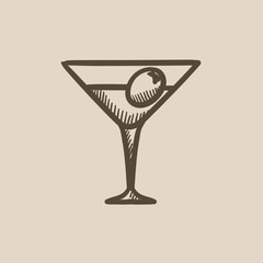 Cocktail glass sketch icon.