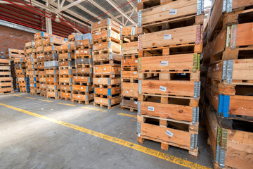 Wooden boxes in warehouse
