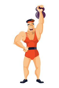 Vintage Strongman. Ancient athlete. Retro bodybuilder. Strong power Circus actor.