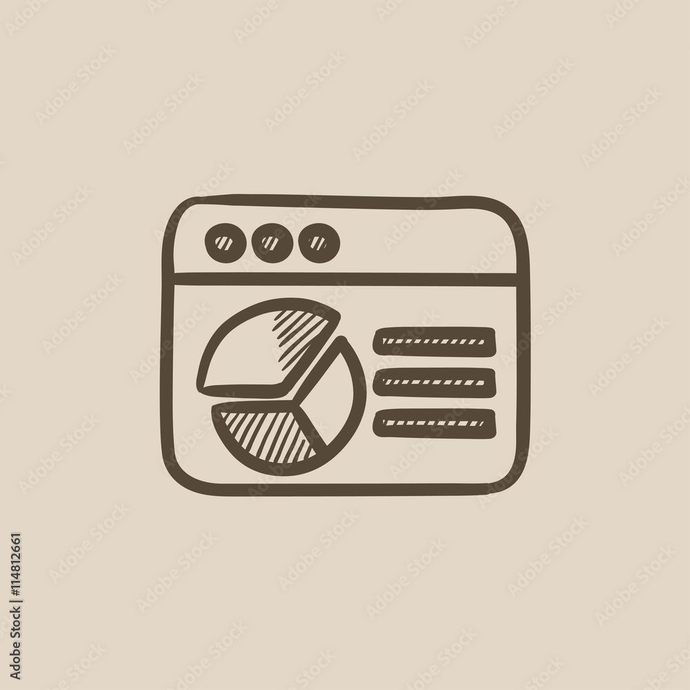 Poster browser window with pie chart sketch icon.