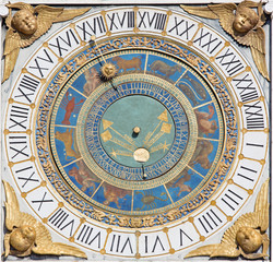 Fototapeta na wymiar BRESCIA, ITALY - MAY 20, 2016: The tower sun clock on Piazza della Loggia square.