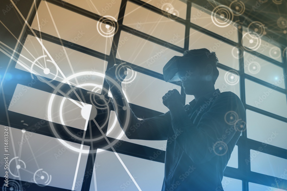 Poster composite image of futuristic black background with circles