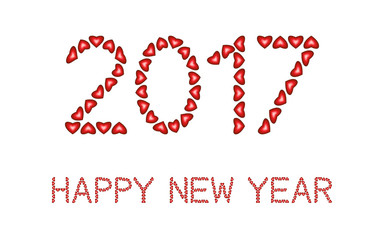 Happy New Year 2017 made from hearts