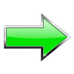 Green arrow with reflection. With chrome frame