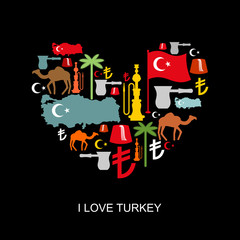 I love Turkey. Sign heart of traditional Turkish folk characters