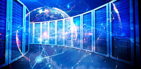 Composite image of global technology background in orange