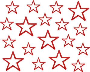 Watercolor grunge red stars on white background