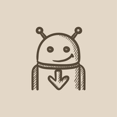 Robot with arrow down sketch icon.