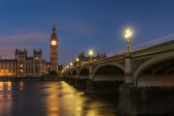 Big Ben and Houses of parliament at dusk(blue hour), London, UK 