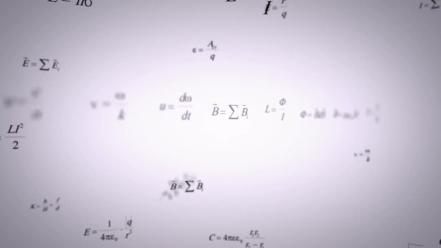 Black and white formulas flying.Good for sciense titles and background, news headline business intro screensaver and opener. School education presentation, diploma project. Math science.