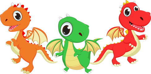 Obraz premium illustration of three cartoon dragon