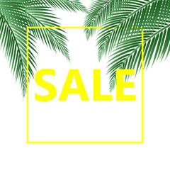 Sale vector illustration with palm leaves.
