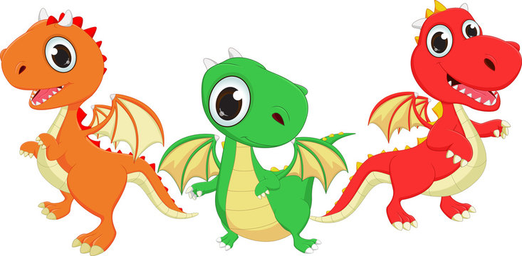 illustration of three cartoon dragon