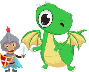 Obraz premium illustration of knight and dragon isolated on white background