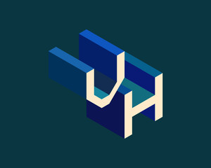VH isometric 3D letter logo. three-dimensional stock vector alphabet font typography design.