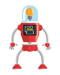 colorful red robot with lightbulb head icon