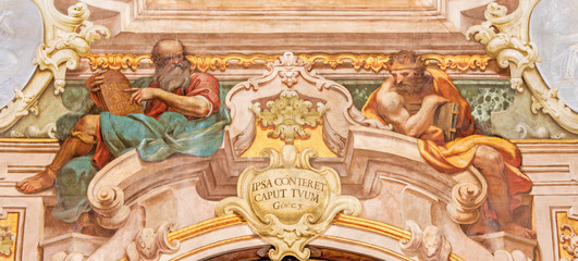 BRESCIA, ITALY - MAY 21, 2016: The fresco of Moses and king Salomon in Chiesa di Santa Maria della Carita by Ferdinando Cairo and Luigi Vernazal from 18. cent.