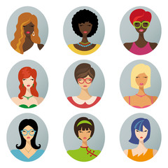 Beautiful girls avatars.Various hair style icons
