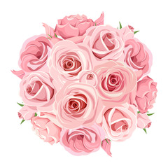 Fototapeta na wymiar Vector pink roses bouquet isolated on a white background.
