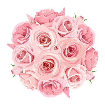 Vector pink roses bouquet isolated on a white background.