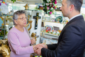 man greeting a client