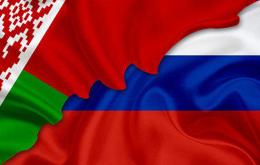 Flag of Russia and flag Belarus
