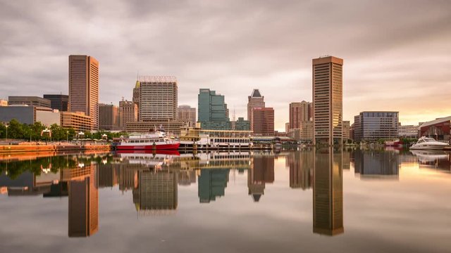 Baltimore, Maryland, USA skyline at the Inner Harbor.