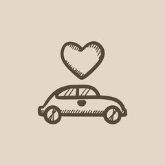 Wedding car with heart sketch icon.