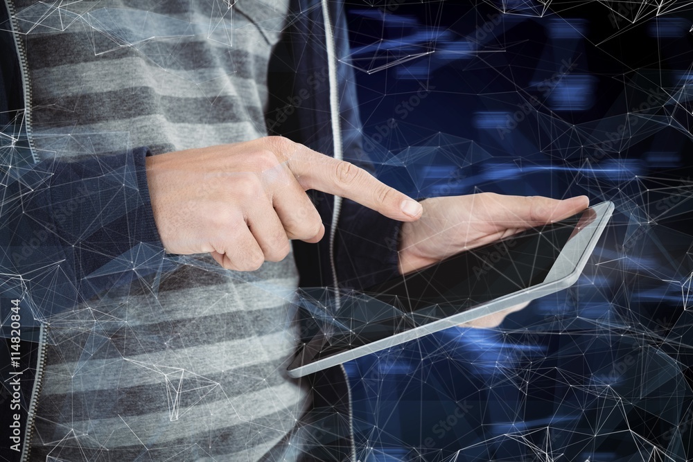 Aufkleber composite image of cropped image of man using tablet