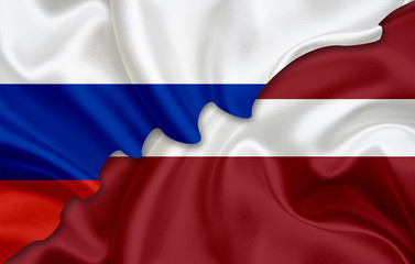 Flag of Russia and flag of Latvia