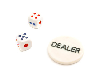 pair of plastic dices and chips