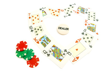 heart from cards and plastic chips