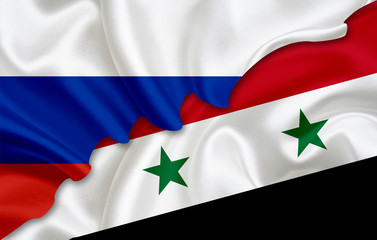 Flag of Russia and flag of Syria