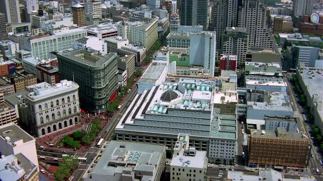 Flight up Market Street in downtown San Francisco. Shot in 2001.