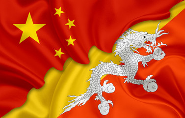 Flag of China and flag of Bhutan