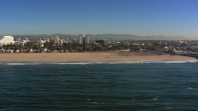 Flight paralleling beach to Santa Monica Pier. Shot in 2008.