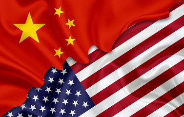 Flag of China and flag of USA