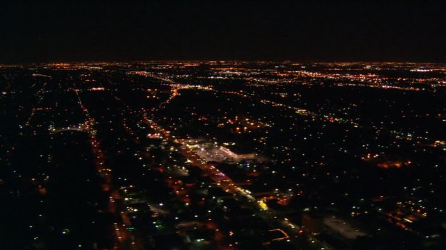 Night flight over suburbs of Dallas, Texas