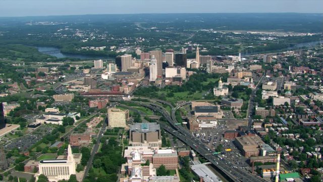 Flight approaching downtown Hartford, Connecticut. Shot in 2003.
