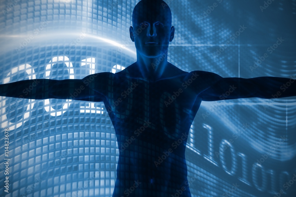 Poster composite image of view of a blue character